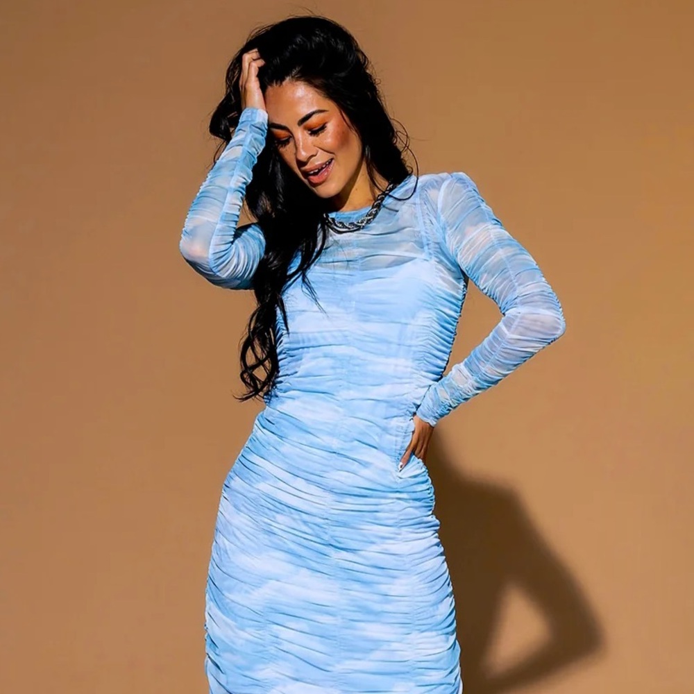Dressed in lala dress, size 2x, color blue and white, clouds print, mesh dress